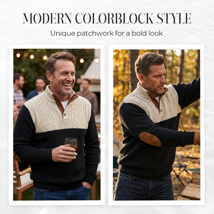 Herren Pullover | Knopfleiste mit Farbblockdesign &amp; lockerer Passform für Alltag und kühle Tage