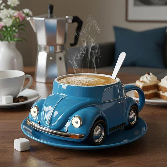 retro ceramic coffee cup in beetle design | hand-painted, detailed &amp; colorful | 325 ml for coffee &amp; tea | gift idea