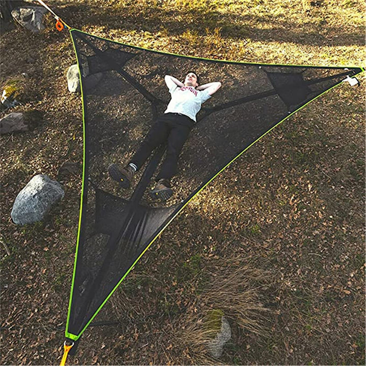 3-Punkt Camping Hängematte Dreieck | Bis 500 kg Tragkraft | Schwebend ohne ebenen Boden, Stauraumfächer für Outdoor &amp; Garten