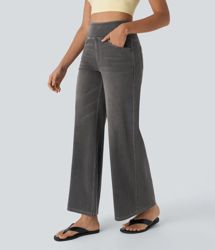 Damen Jeans High Waist Wide Leg | Vier-Wege-Stretch &amp; ohne Reißverschluss | Bequem, formend &amp; mit Taschen, XS–5XL