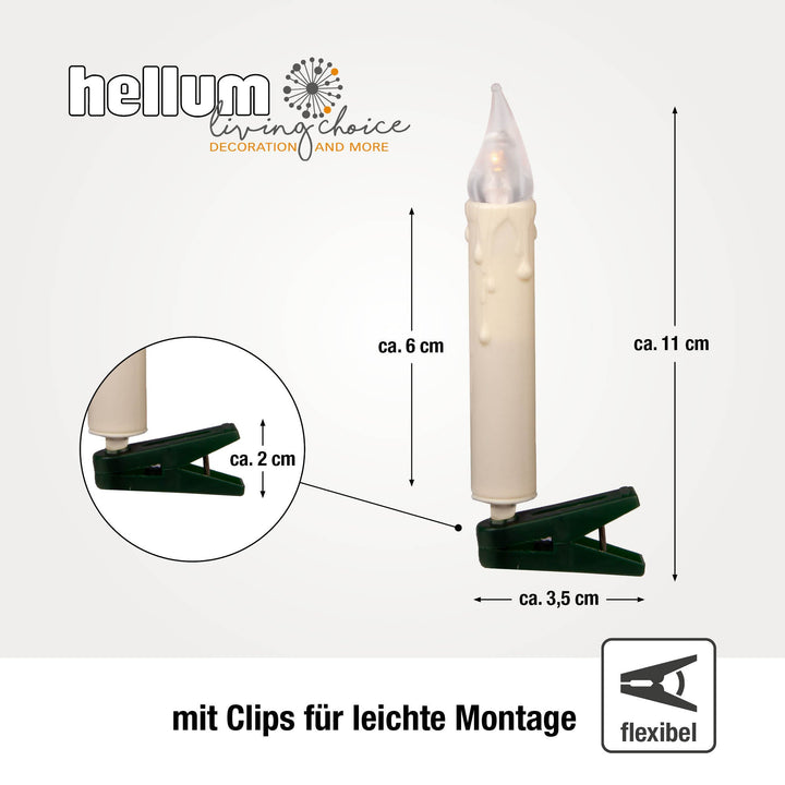 LED Weihnachtsbaumkerzen 20er Lichterkette | Warmweiße LED-Kerzen mit 11 m Länge | Festliche Beleuchtung für den Weihnachtsbaum