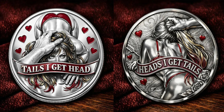 Metallene Challenge Coin „Heads I Get Tails“ | Doppelseitiges 3D-Relief mit Emaille-Akzenten | Sammler-Token für Games &amp; Geschenk
