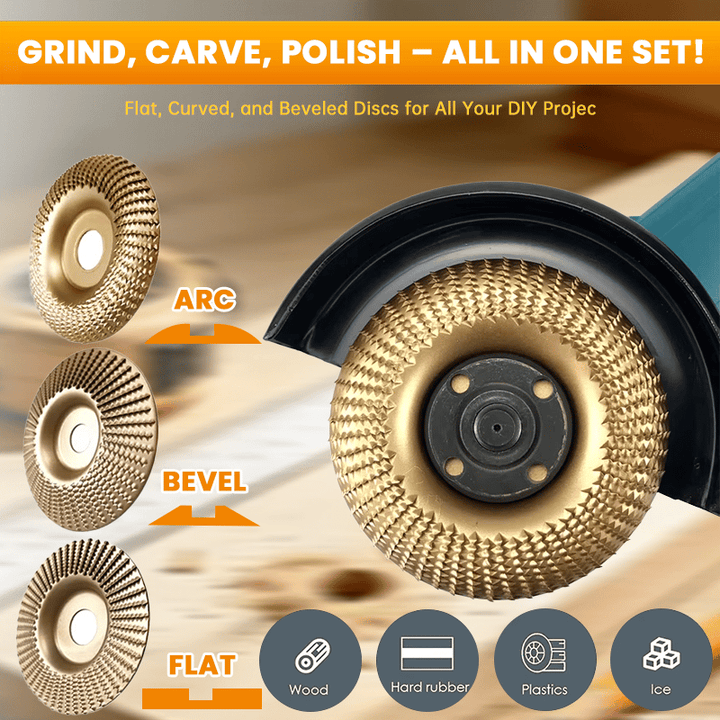 Holzschleifscheiben Set 3-teilig für Winkelschleifer | Carbonstahl für Schnitzen, Formen &amp; Glätten | GrindCraft