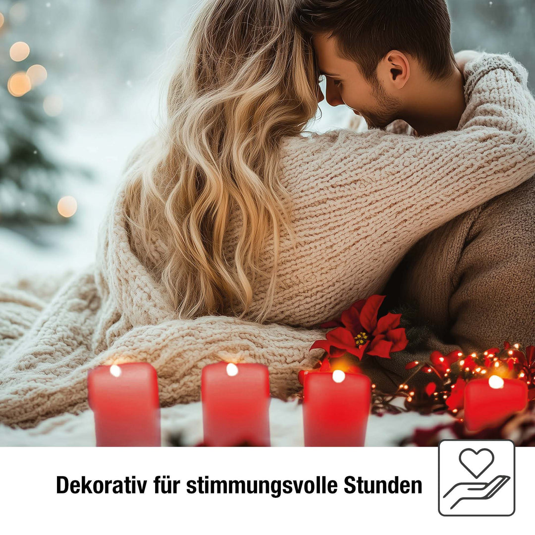 LED Wachskerzen Rot 6er Set aus Echtwachs | Flammenlose Kerzen mit Flackereffekt und CR2032-Batterien für Weihnachtsdeko