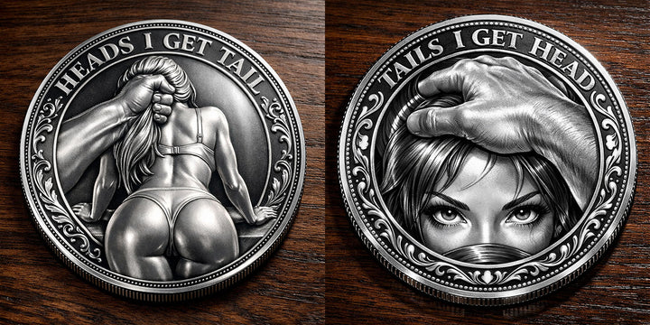Metallene Challenge Coin „Heads I Get Tails“ | Doppelseitiges 3D-Relief mit Emaille-Akzenten | Sammler-Token für Games &amp; Geschenk