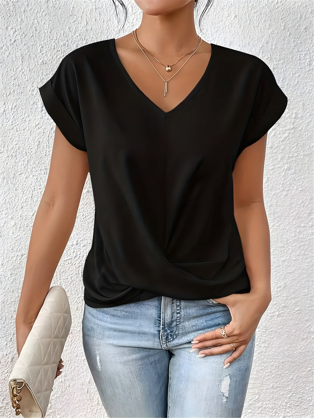 Damen V-Ausschnitt T-Shirt mit lockerer Passform | Leichtes Basic-Shirt für Alltag und Freizeit | Größen S-2XL