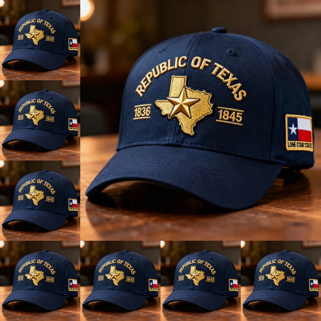 Bestickte Cap mit Texas-Silhouette &amp; goldenem 3D-Stickmotiv | Verstellbare Passform 56–61 cm | Dunkelmarineblau