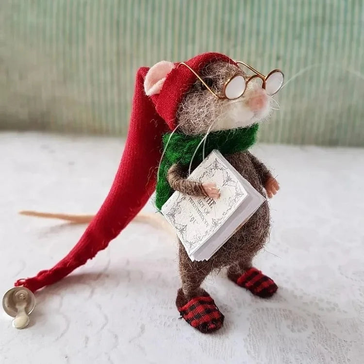 Weihnachtsanhänger Filzmaus | Handgefertigte Dekorationsfigur aus Naturmaterialien für Weihnachtsbaum &amp; Zuhause