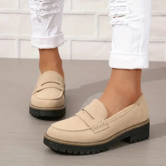 Mocassini da donna in pelle scamosciata con suola platform 4,5 cm | Slip-on, punta tonda | Suola in gomma antiscivolo | 7 colori