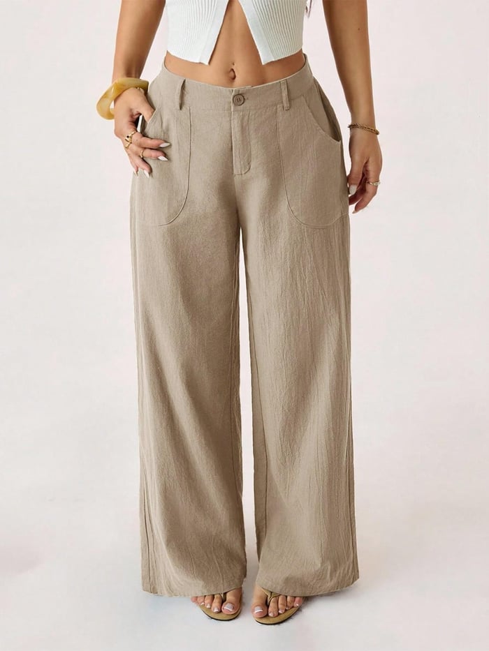 Damen Palazzo Hose aus Baumwoll-Leinen | High Waist Sommerhose mit Weitem Bein &amp; Taschen | Luftig &amp; Bequem