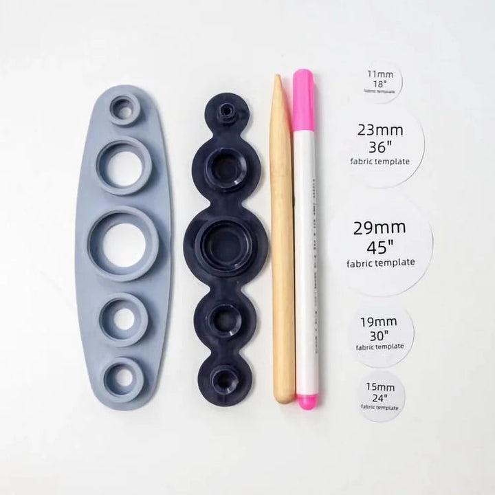 Set per creare bottoni in tessuto con un tocco | Bottoni auto-adesivi in 5 misure (11–29 mm) | Include modelli per tessuto | Crea bottoni velocemente senza pressa
