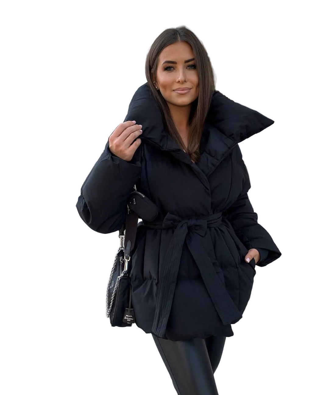 Damen Winterjacke | Kurze Steppjacke mit Gürtel &amp; warmem Futter