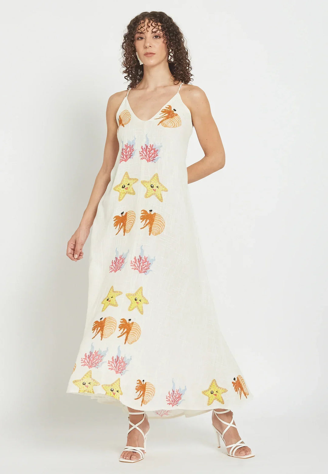 Damen Maxikleid mit Meeresstickerei | Coral Coast Sommerkleid | Leichtes Strandkleid | Luftig &amp; Fließend
