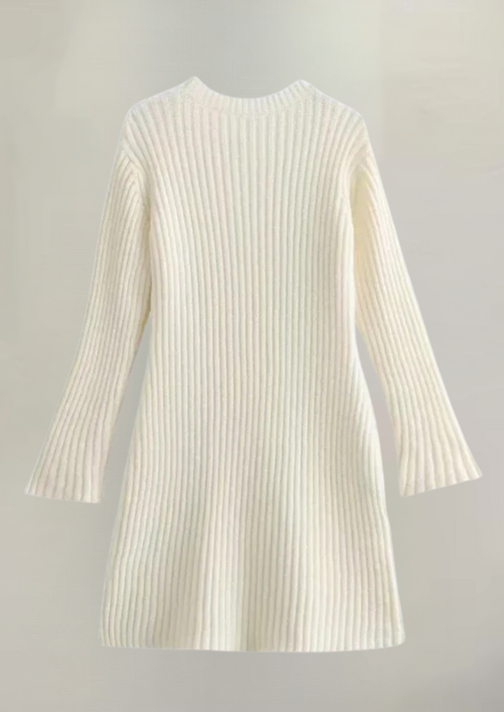 Damen Rippstrickkleid mit langen Ärmeln | Figurbetontes Midikleid mit Rundhalsausschnitt, weichem Stretch und bequemer Passform