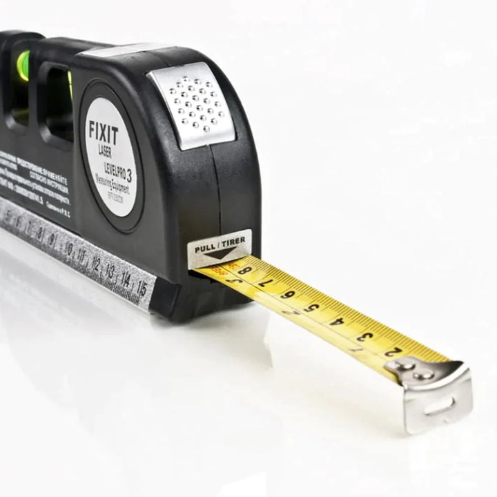 4-in-1 laser measuring tool with tape measure | Triple spirit level + bubble light | Laser line for precise alignment, compact 17 cm