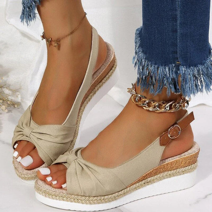 Damen Espadrille-Keilsandalen mit Knotendetail | Verstellbarer Slingback &amp; gepolsterte Innensohle | Sylveris