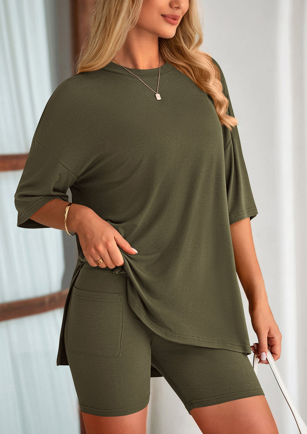 Damen Lounge-Set im Oversized-Look | Zweiteiliges Freizeit-Set mit elastischem Bund | Bequemer Off-Duty-Style
