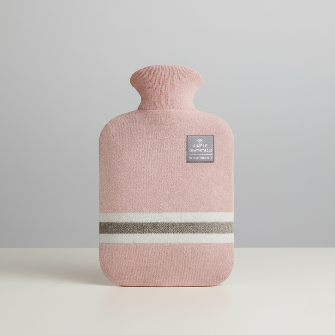 Wärmflasche 2 Liter mit Strickbezug | 25,5 × 15,5 cm Wärmflasche aus PVC mit 6–8 Std. Wärmespeicherung und großer Öffnung
