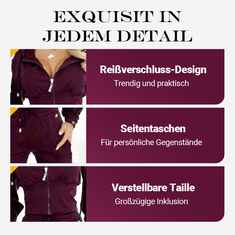 Damen Zweiteiler Trainingsanzug mit Kapuzenjacke | Bequemes Sport-Set mit Hose | Aktiver Freizeitlook