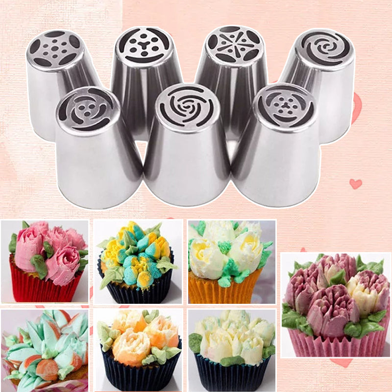 Spritztüllen-Set für Tortendekoration | 7 Edelstahl-Blumentüllen für Buttercreme &amp; Frosting | Perfekte Blumen in Sekunden