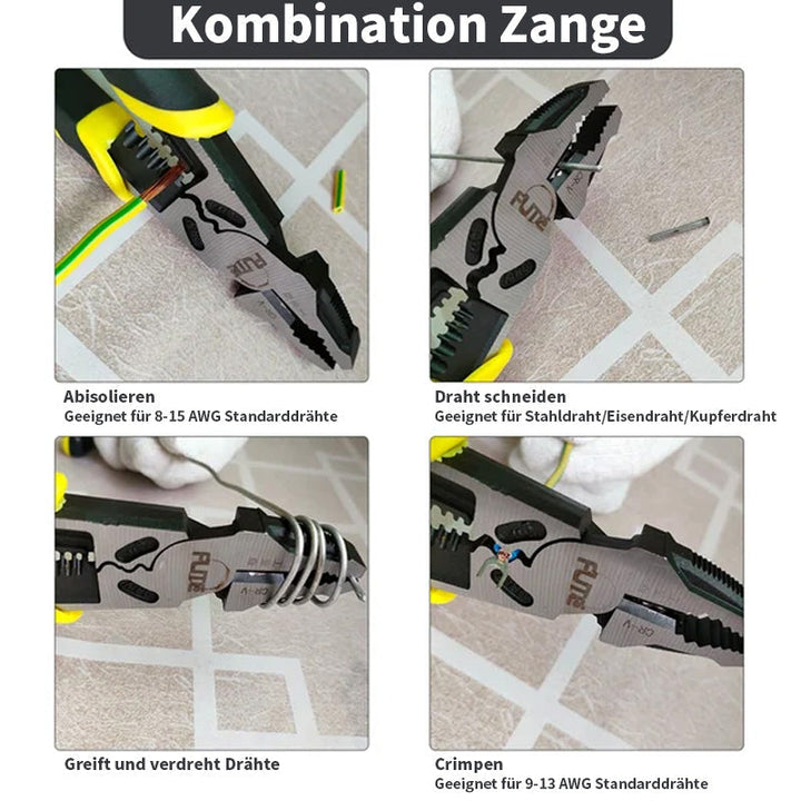 4-in-1 Elektrikerzange aus Chrom-Vanadium-Stahl | Abisolier-, Crimp- &amp; Schneidwerkzeug | Multifunktionszange 225 mm