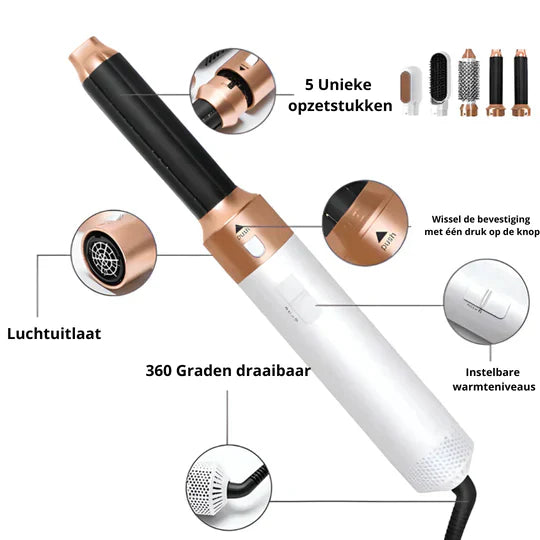 Styler per capelli 5-in-1 GlamStil™ | spazzola ad aria calda e set per ricci | volume, lucentezza e styling senza sforzo