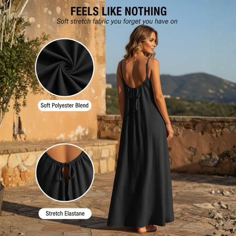 Rückenloses Maxi-Trägerkleid mit Keyhole-Rücken | Fließende Loungewear-Passform | 95% Polyester, 5% Elasthan, S–2XL