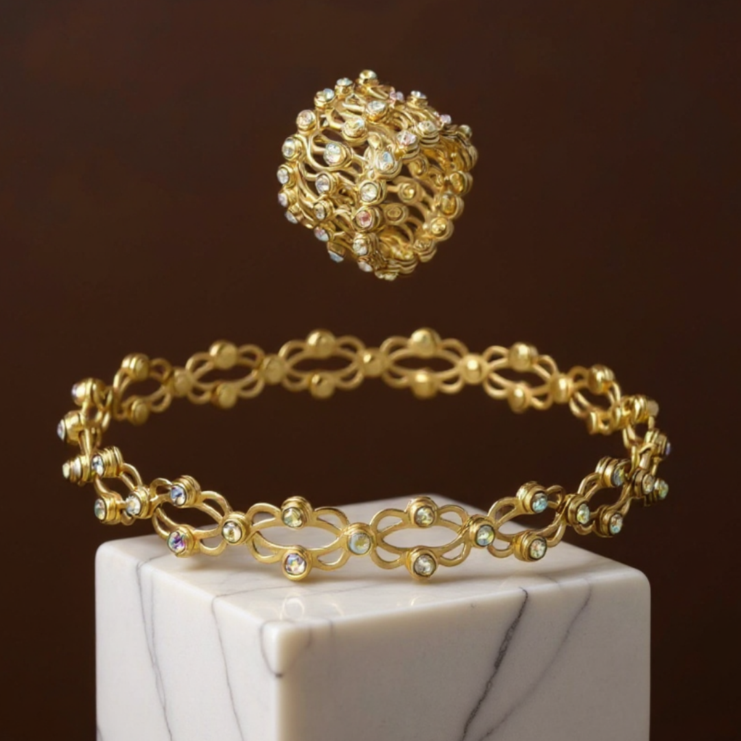 2-in-1 Ring &amp; Armband mit Zirkonia | Verstellbares Schmuckdesign für Finger &amp; Handgelenk | Kupferlegierung | Eleganter Look mit nur einem Handgriff