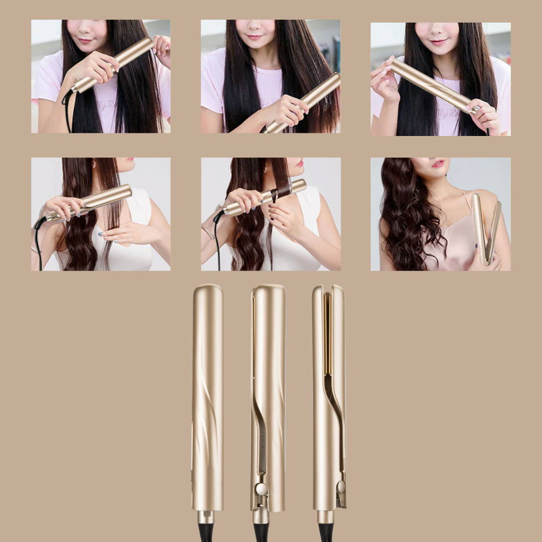 2-in-1 Hair Styler Straightener &amp; Curling Iron | Ceramic Plates with Ion Technology Against Frizz | Automatic Temperature Control, Compact