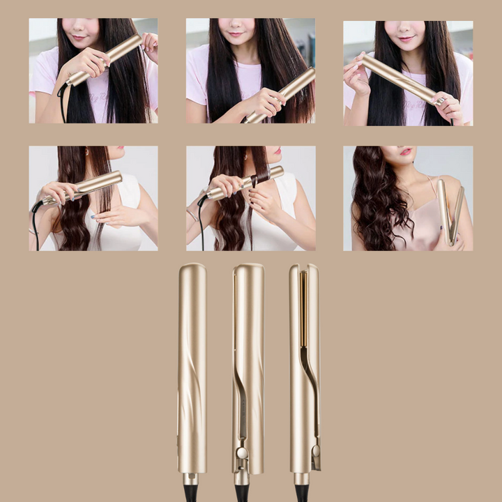 2-in-1 Hair Styler Straightener &amp; Curling Iron | Ceramic Plates with Ion Technology Against Frizz | Automatic Temperature Control, Compact
