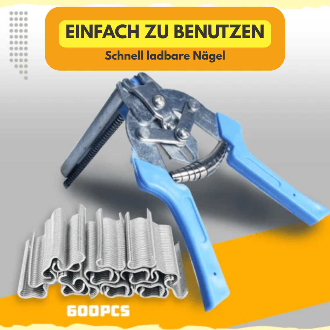 Nagelringzange mit 600 Clips | Käfigzange aus 65Mn-Stahl | Ergonomisches Werkzeug für Draht- &amp; Zaunmontage