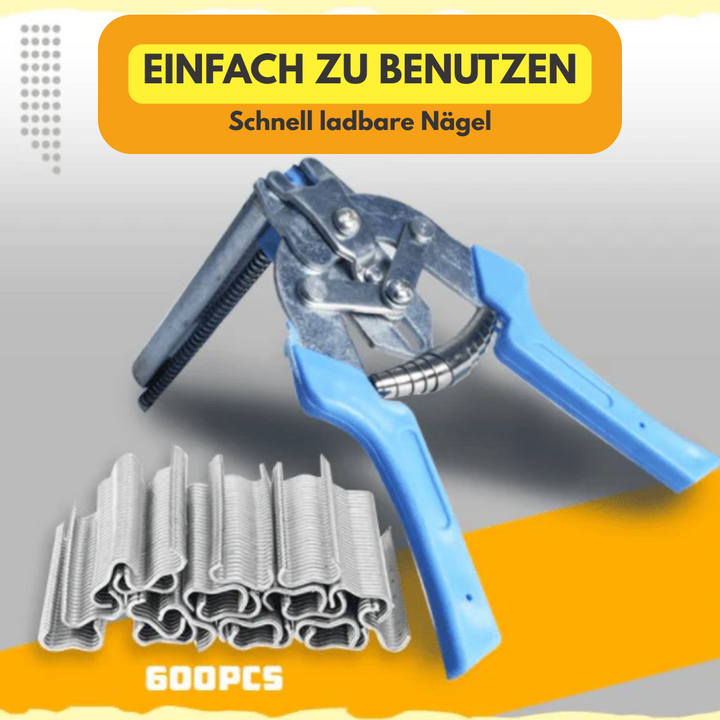 Nagelringzange mit 600 Clips | Käfigzange aus 65Mn-Stahl | Ergonomisches Werkzeug für Draht- &amp; Zaunmontage