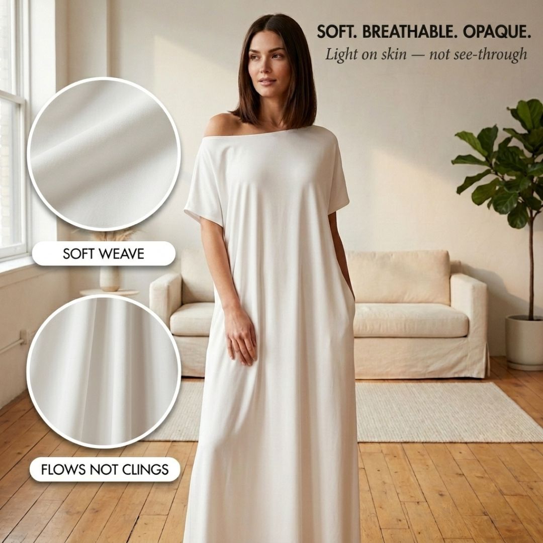 Off-shoulder maxi dress with pockets | Loose and airy | Summer dress with wide neckline S–2XL
