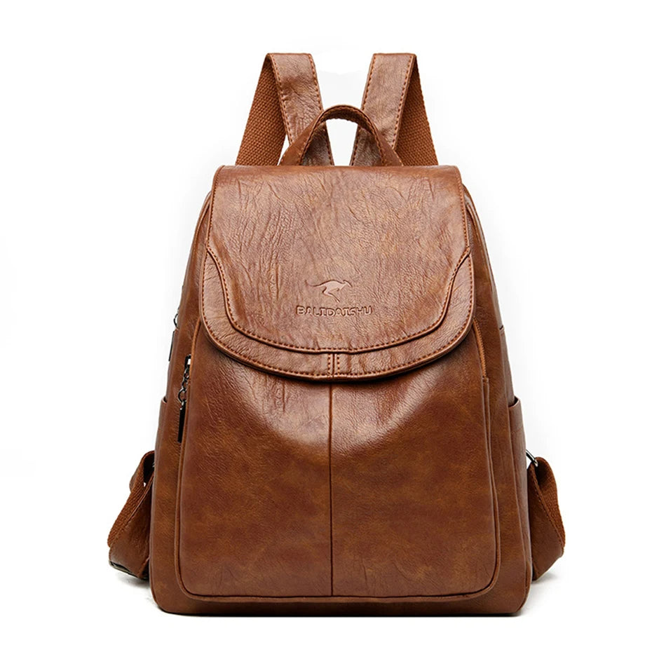 Leder Rucksack | Anti-Diebstahl mit versteckten Reißverschlüssen und 15-Zoll-Laptopfach