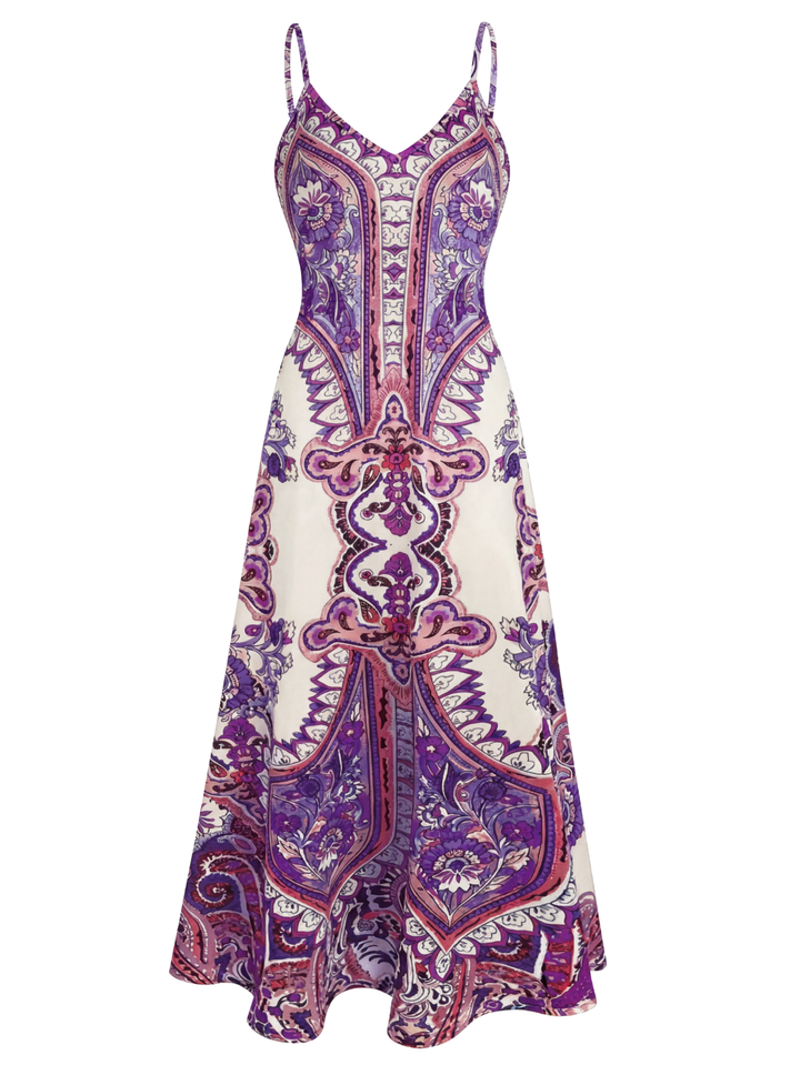Boho Blumenkleid ärmellos für Damen | Locker fallend &amp; luftig | Lebendige Lila-/Blau-/Rosa-Töne | Sommer, Urlaub &amp; Strand