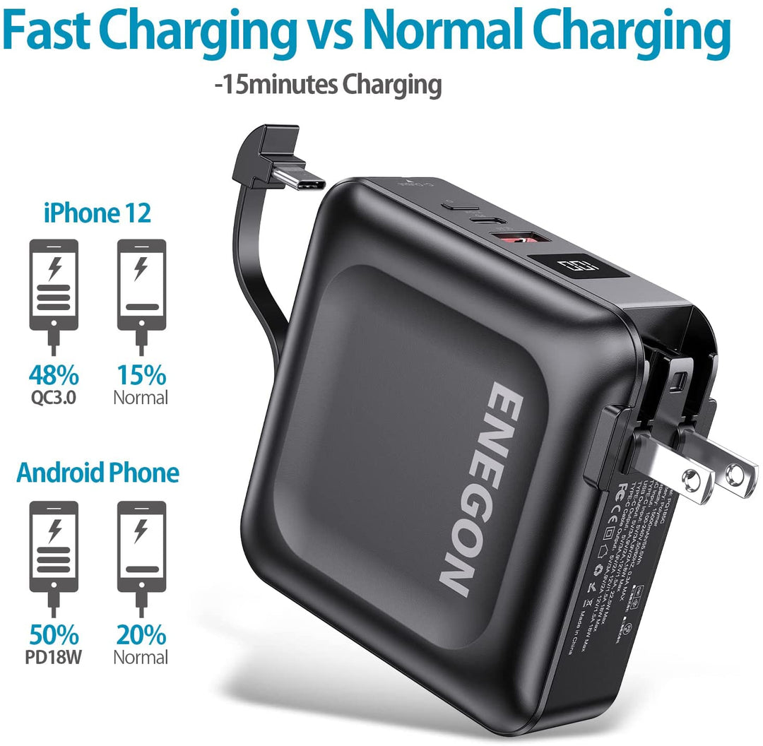 Powerbank | 15000 mAh mit AC-Stecker und Schnellladung für Smartphone und Tablet