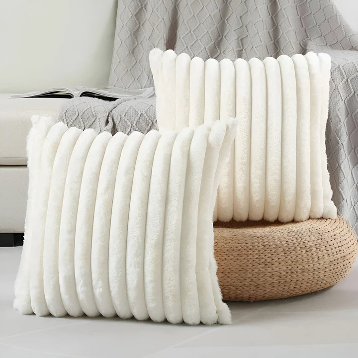 Dekokissenbezug weich | Kuscheliger Kissenbezug mit Boho-Streifen, gerippter Samtstruktur und Reißverschluss für Sofa und Bett