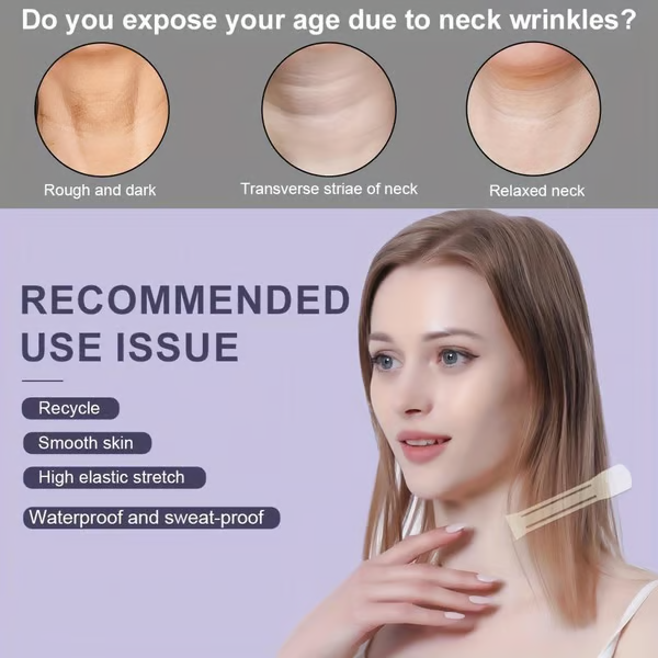 GlowLift Pro Lifting-Tape für Hals &amp; Kieferlinie – sofort straffer Look | Unsichtbar unter Haar/Kleidung | Schweißresistent, hautfreundlich