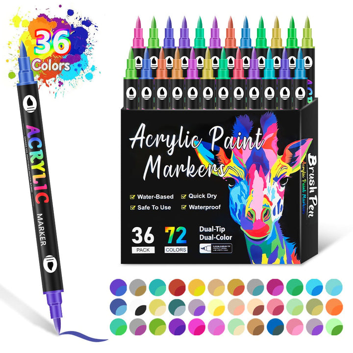Acrylmarker Set mit Dual-Tip für kreative Projekte | Wasserbasiert, geruchslos &amp; wasserfest | 24–120 Farben