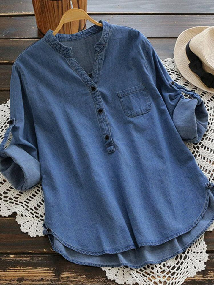 Denim Blouse for Women | Adjustable Sleeves &amp; Casual Chic | Versatile Top for Everyday &amp; Leisure