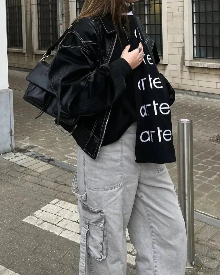 Damen Bomberjacke | Klassischer Blouson aus hochwertigem Kunstleder mit Reißverschluss und gerippten Bündchen