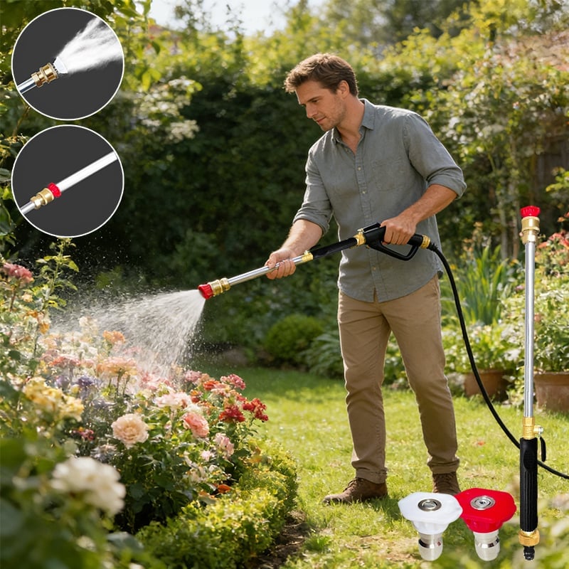 Hydro-Jet Hochdrucklanze für Gartenschlauch 44,5 cm | 2 Düsen: Jet &amp; Fächer | Edelstahl/Kupfer, auslaufsicher, 1/2" &amp; 3/4"