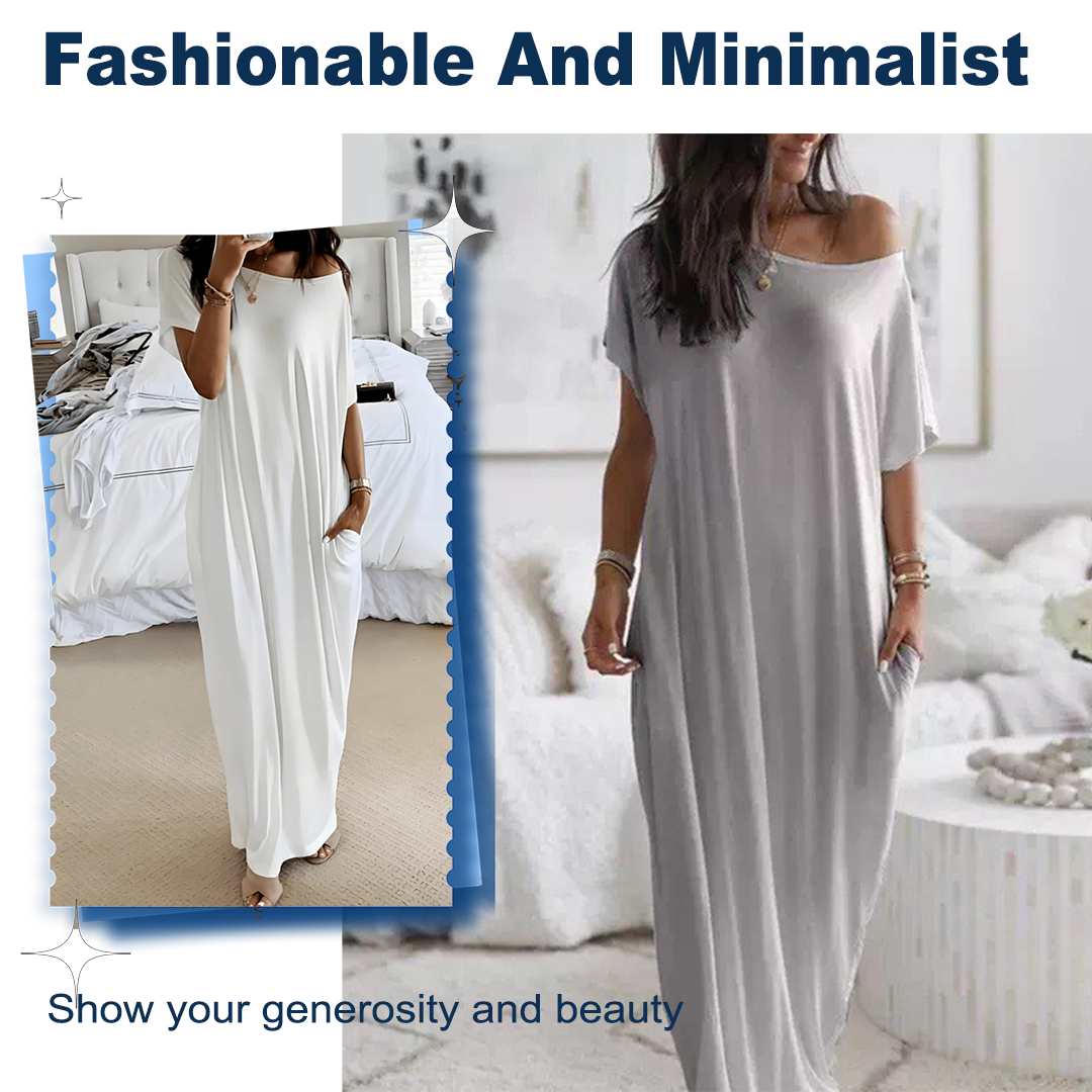 Sommerleichtes V-Ausschnitt Kleid für Damen | Luftiges Freizeitkleid mit Taschen | Atmungsaktives, knitterfreies Sommerkleid