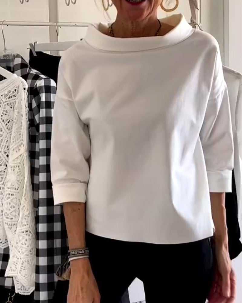 Top donna ampio con look a collo alto e maniche 3/4 | Taglio off-shoulder | Morbido e comodo per tutti i giorni | Design semplice