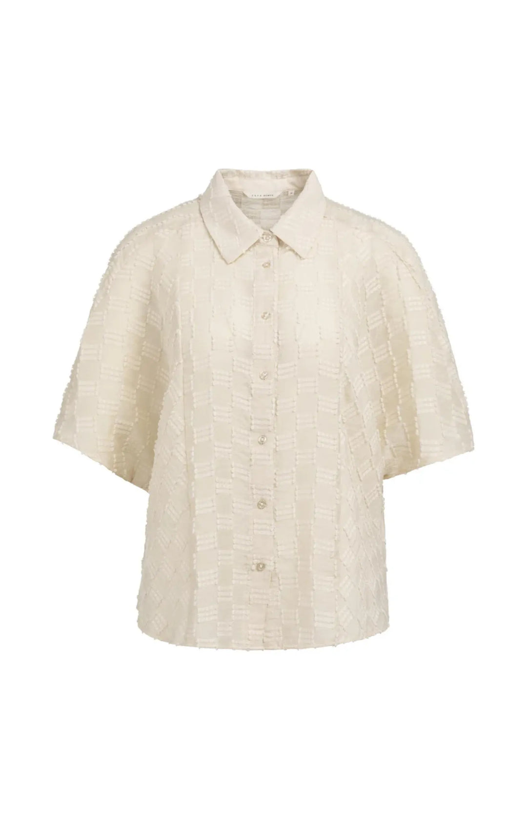 Damen Bluse | Jacquard-Bluse mit kurzen weiten Ärmeln, Kragen und lockerer Passform