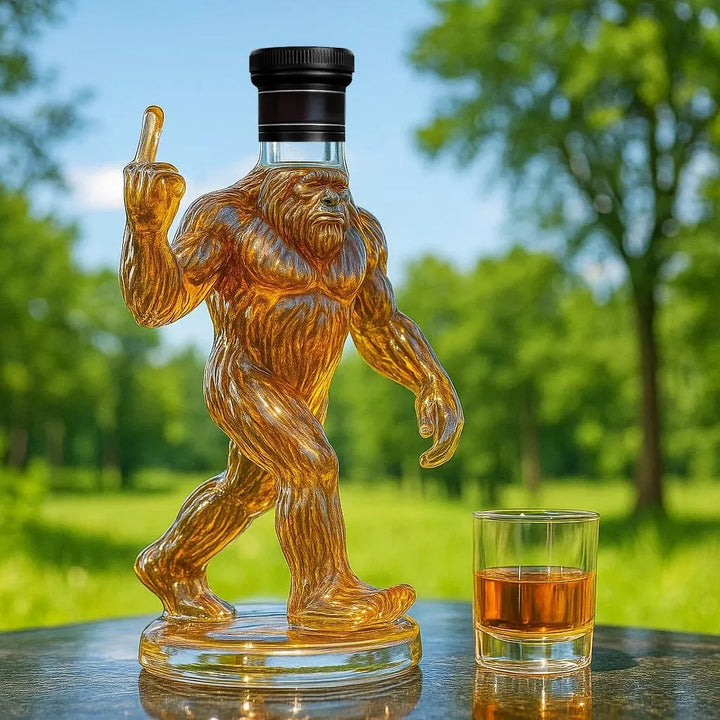 Whisky-Karaffe in Sasquatch-Form | Glasdekanter mit Verschluss | Außergewöhnlicher Blickfang für Hausbar &amp; Hobbyraum