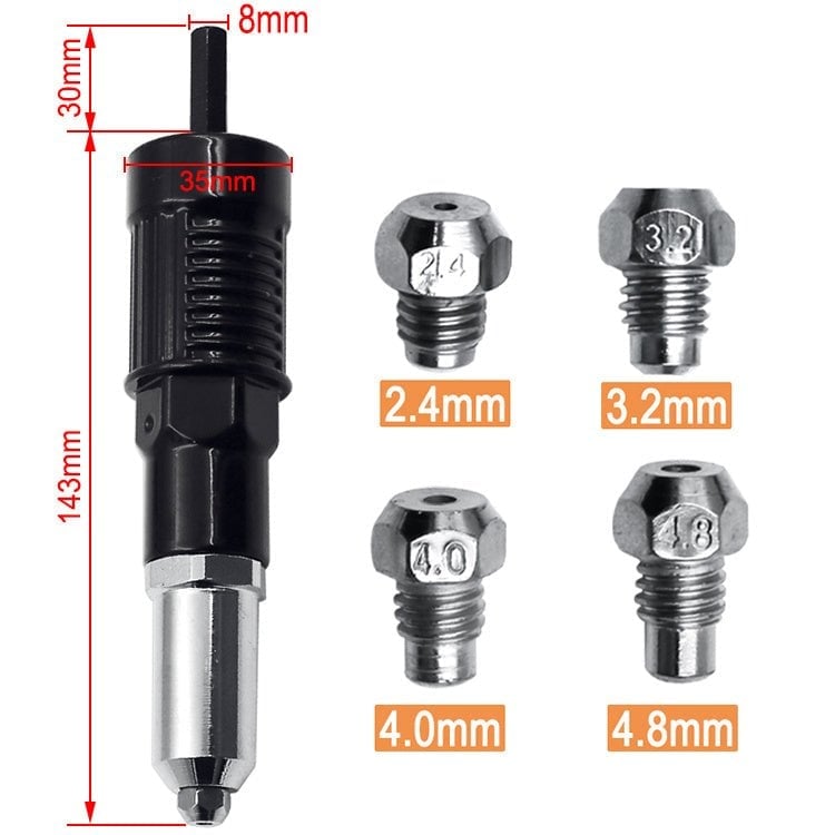 Bohrnietadapter mit 120 Nieten | Nietaufsatz für Bohrmaschine aus Aluminium &amp; Stahl | Schnelles Metallvernieten