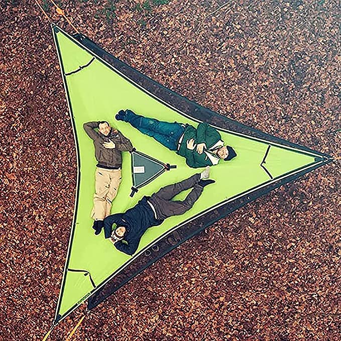 3-Punkt Camping Hängematte Dreieck | Bis 500 kg Tragkraft | Schwebend ohne ebenen Boden, Stauraumfächer für Outdoor &amp; Garten