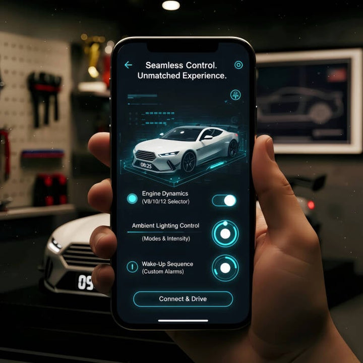 Auto-herätyskello hyperauton muotoilulla | Moottorin käynnistysääni &amp; LED-näyttö | Liekkien/sumun tehoste esitysmomentteihin | Koriste &amp; hälytys