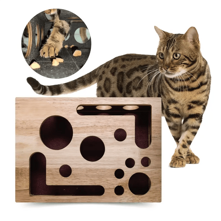 Interaktives Katzen-Puzzle aus Holz | Snack- &amp; Futterspender mit Schiebewegen | Mentale Beschäftigung gegen Langeweile